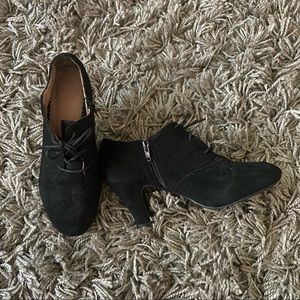 Short Heeled Black Lace Up Booties, Size 7.5